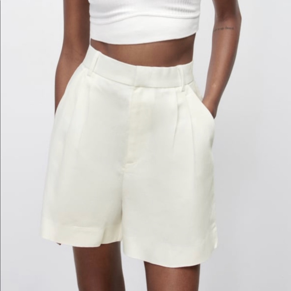 ZARA Linen Blend White Bermuda Shorts